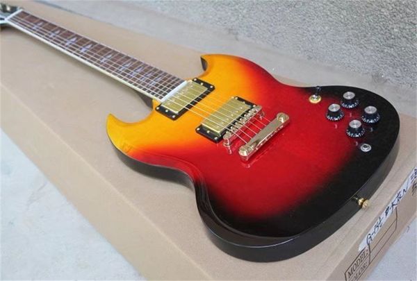 

custom sg yellow & red & black electric guitar mahogany body rosewood fingerboard 2 humbucker pickups gold hardware