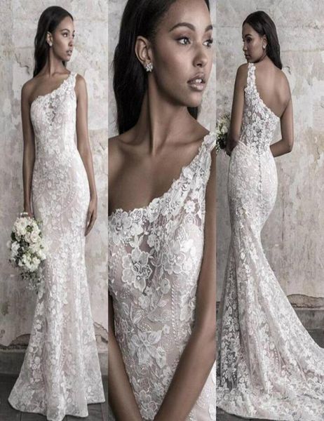 

madison james fall 2021 mermaid wedding dress elegant one shoulder lace applique sweep train bridal gowns upscale custom made2709067, White