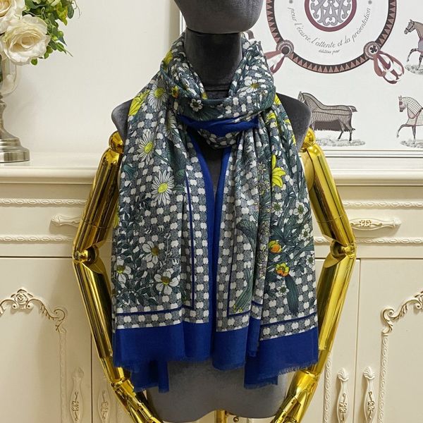 

women's long scarf scarves shawl 100%cashmere material blue print letters flowers pattern size 190cm - 95cm, Blue;gray