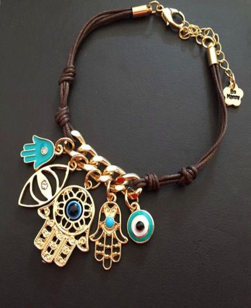

fatima bracelet hamsa hand heart charms bracelets bangles multilayer beads turkish pulseras for women blue evil eye bracelet6586848, Golden;silver