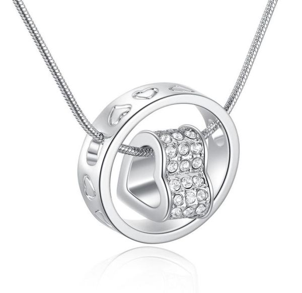 

new austrian crystal diamond heart pendant necklace rhinestone heart and ring charm chain for women fashion jewelry in bulk8242823, Silver