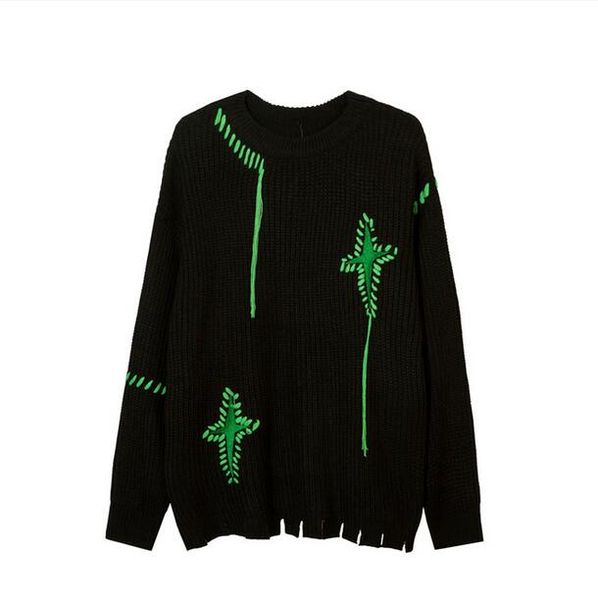 

embroidery pullovers sweaters for men and women oversize knitted sweater round neck cut drawstring