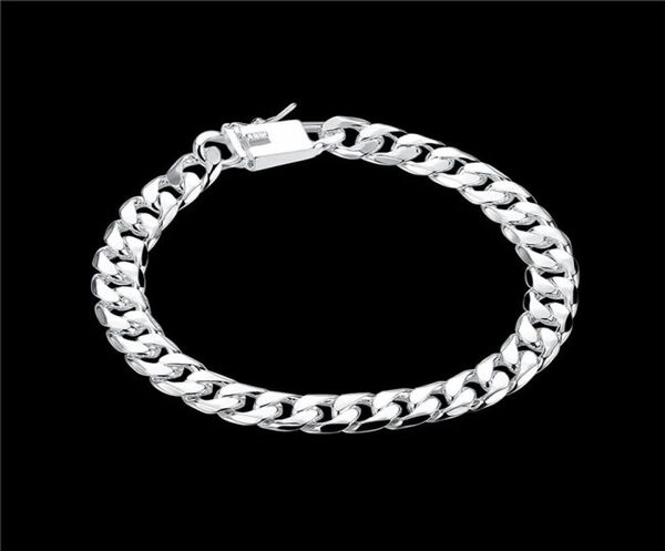 

ship 8mm square buckle side brace 925 silver bracelet jspb227beast gift men and women sterling silver plated chain link bra2258310, Black