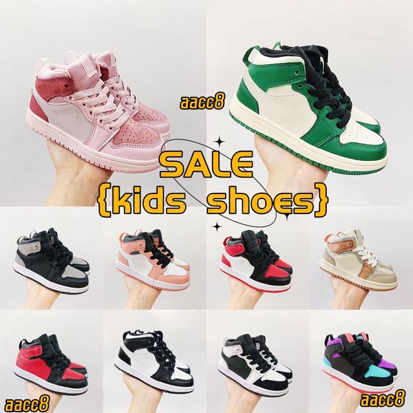

kids shoes 1s jumpman high bred sanded purple university blue digital pink green toe chicago big boys designer brand youth trainer toddlers, Black