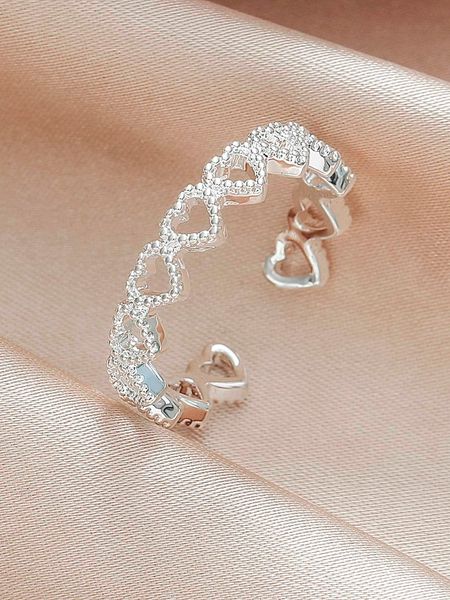 

women's accessories heart decor cuff ring, Silver