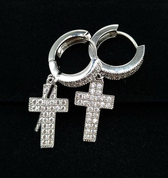 

brand fashion bling gold and white gold plated diamond cross hoop earrings hip hop rapper iced out jewelry gifts for women 6990561, Golden;silver