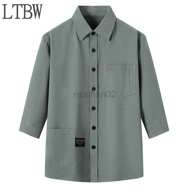 

men's casual shirts fast shipping new men's solid color 3/4 sleeve hunting style shirt hkd230725, White;black