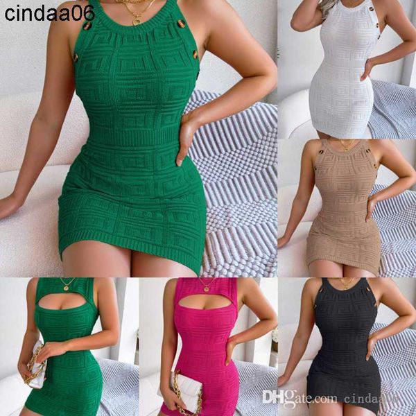 

2023 designer women's dresses spring and summer dress hollow high waist knitted hip skirt for women, Black;gray