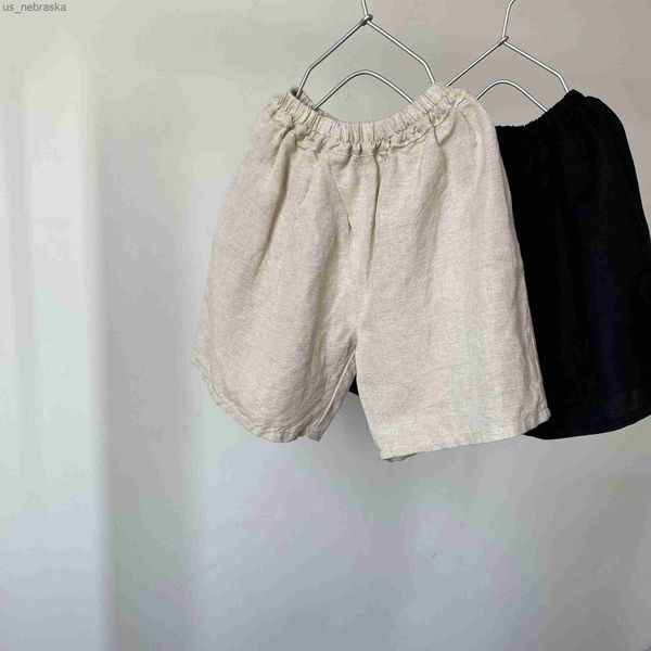 

korean style summer kids calflength pants boys and girls solid color loose linen cotton wide leg pants l230518, Blue