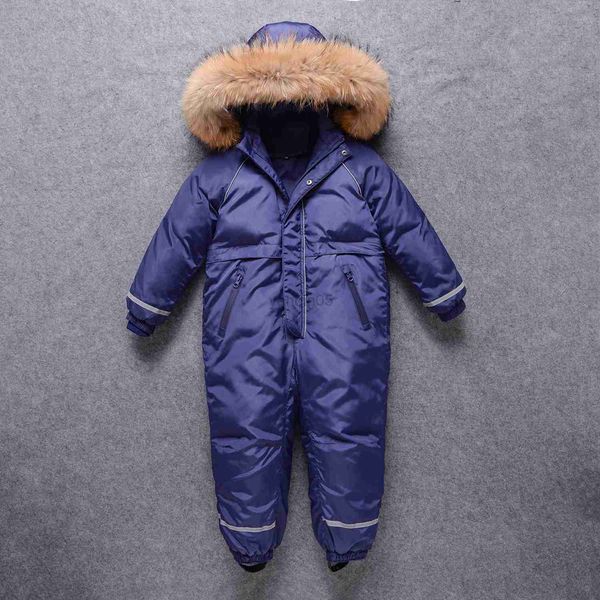 

down coat olekid 2023 waterproof real fur boys winter snowsuit thick girls ski suit 3-10 years kids overalls children snow wear jumpsuit hkd, Blue;gray