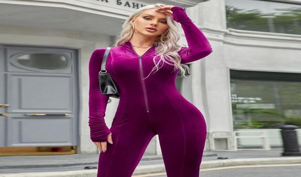 

women039s fall romper velvet jumpsuit 2021 solid purple stretch ribbed long sleeve wrapped trousers one piece bodycon fitn5999679, Black;white