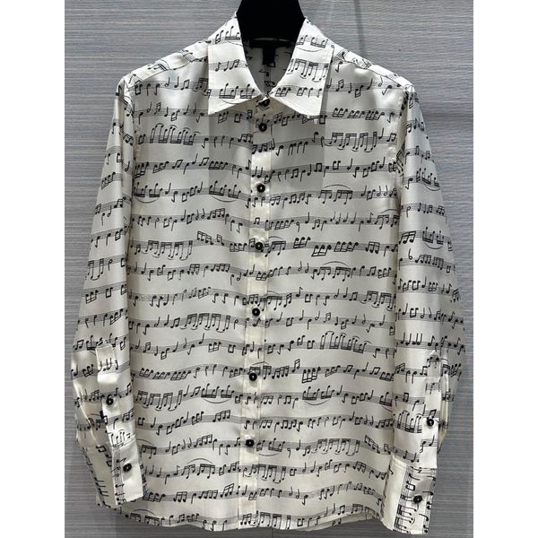 

7.25 temperament music note print silk women's blouses & shirts, White