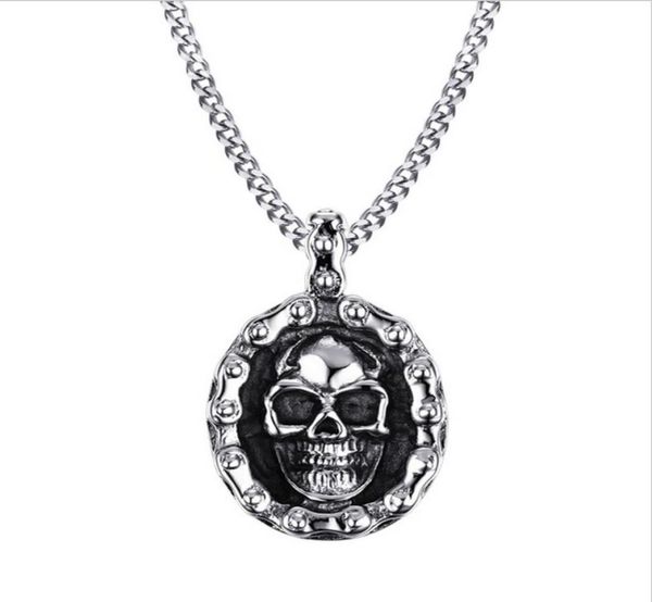 

mens bike necklaces stainless steel vintage skull motorbike chain pendant necklace for men boy punk style jewelry pn7064811454, Silver