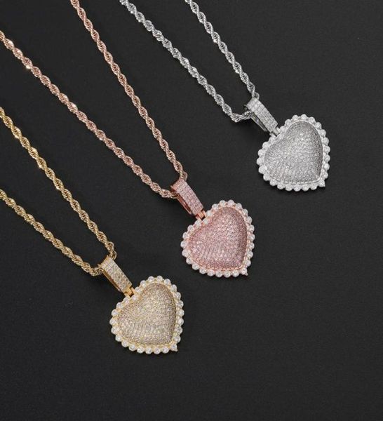 

hip hop micro paved cubic zirconic bling iced out heart pendants necklaces for men women rapper jewelry gold silver color p1744688