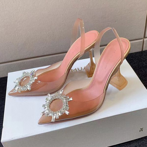 

amina muaddi begum pvc muller shoes crystal decoration pumps shoes spool heels sandals women's luxury designers dress shoe evening slin, Black