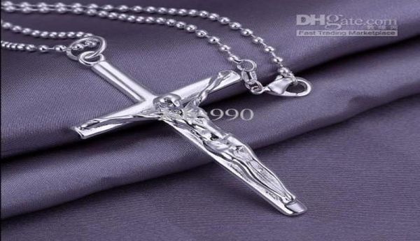 

fashion jewelry 925 silver plated cross of jesus pendant necklace 10pcslot2981489