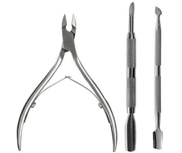 

3pcsset stainless steel cuticle pusher spoon remover cutter nipper clipper nail scissors tools for manicure callus shaver3189495, Silver