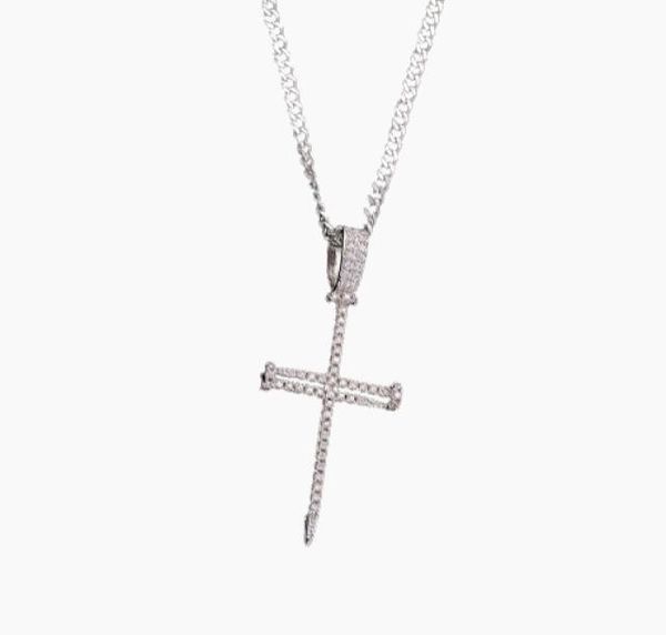

micro pave iced out cubic zircon nail cross pendant necklace jewelry with cuban chain or rope chain9890507, Silver