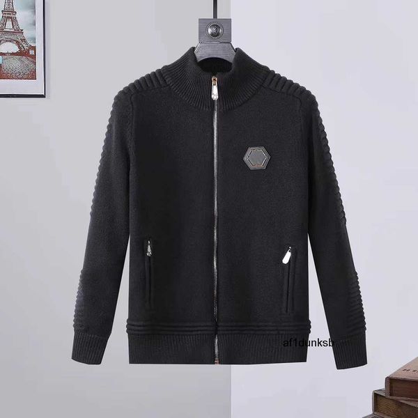 

leather pp plein fashion neck philipps embroidered sweater plan european men's trend round long-sleeved pullover metal letters, White;black