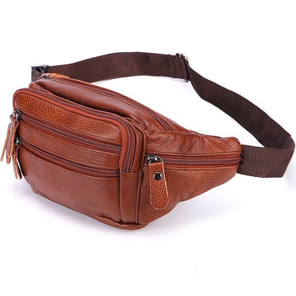 

waist bags fashion men genuine leather fanny bag for phone pouch male leather messenger bags brand fanny pack male travel waist bag men 2307