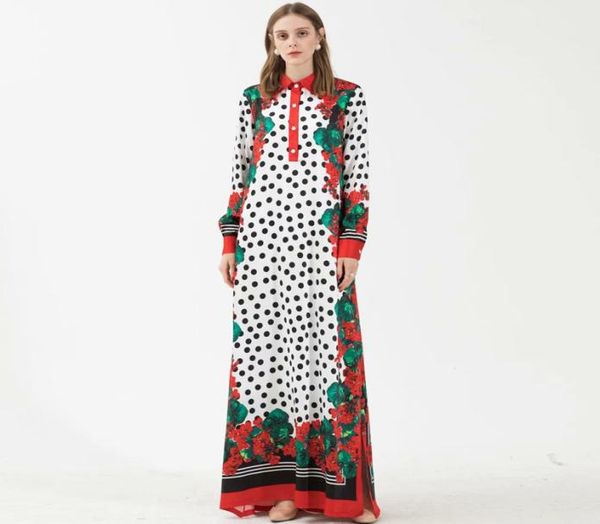 

women's dresses turn down long sleeves floral printed split fashion casual long designer dress3484435, Black