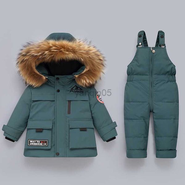 

down coat -30 childrens winter jacket kids clothing sets warm down coat trousers set for boys girl clothes snowsuit overalls jumpsuit hkd230, Blue;gray