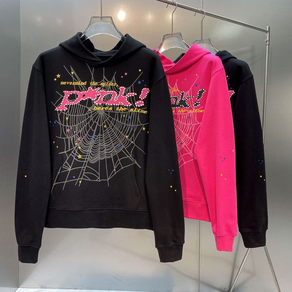 

hoodies women pink spide designer sp5de cartoon printing college active men women lazy relaxed basic leisure shoulder drop long sleeves over, Black