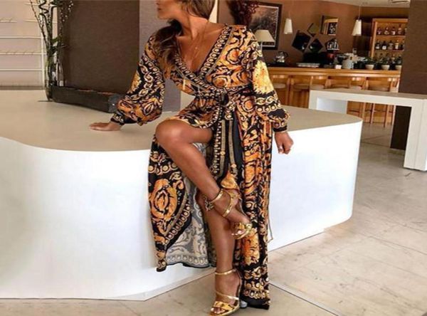 

2020 women floral print spring boho dresses 2020 new long sleeve v neck long dress party beach holiday club dresses sundress7420398, Black;gray