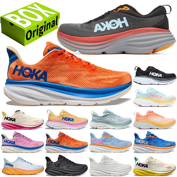 

with box hoka hokas one one bondi clifton 8 9 designer shoes running shoes for men women x 2 3 mens womens shoe black white blanc de blanc t