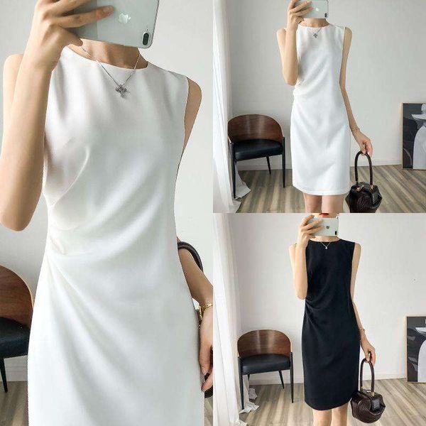 

style office sleeveless dress for women slim mid length straight skirt, Black;gray