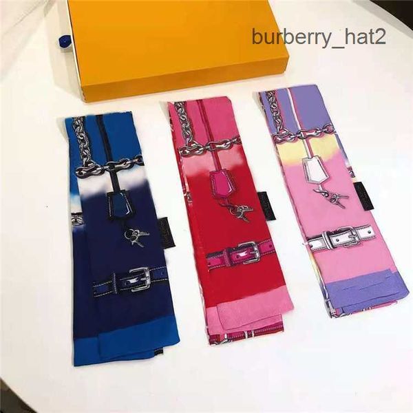

luxury brand women's fashion scarves designer headband classic handbag scarf silk material size 8*120cm, Blue;gray