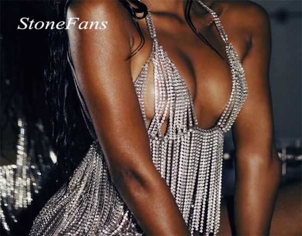 

stonefans long tassel bra chain lingerie for women crystal bra necklace body chest chains bikini jewelry t2005084976033, Silver
