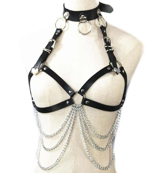 

black leather garter big o ring halter harness bra cage adjustable suspenders belts metal rivet cbwear for lady3121450, Black;white