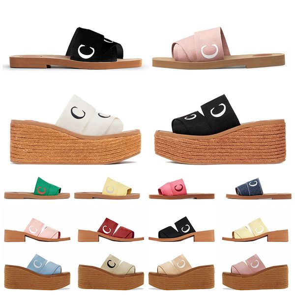 

designer 2023 branded women woody mules flat slipper lady lettering fabric outdoor leather sole slide sandal size 36--42, Black