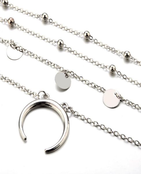 

pretty necklace beautifully long moon pendants gold color moon coin chocker boho chain multilayer necklace5142836, Golden;silver