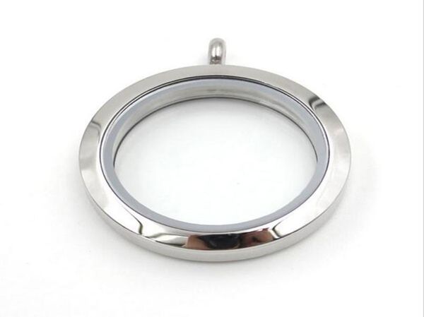 

round locket pendant necklace 30mm glossy stainless steel clear glass living floating memory charms stone storage souvenir5840575, Silver