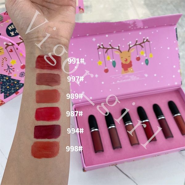 

m brand lip gloss for girl lip cosmetic christmas gift box lipstick set classic lipgloss 6pcs/set powder kiss liquid lipcolor couleur a levr
