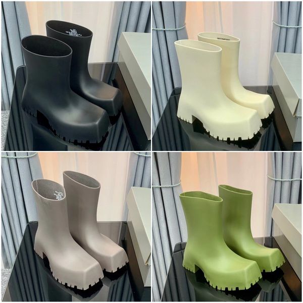 

trooper boots luxury designer women rain boots fashion rubber platform square head boots size 35-40, Black