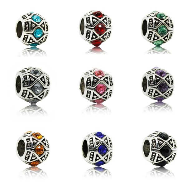 

alloy space charm bead side crystal rhinestone big hole fashion women jewelry european style for bracelet1828199, Bronze;silver