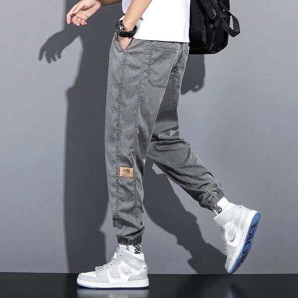 

men's jeans plus size lycra jeans men's summer thin loose drawstring ice silk leisure harun large nineminute long trousers 7xl 8xl, Blue
