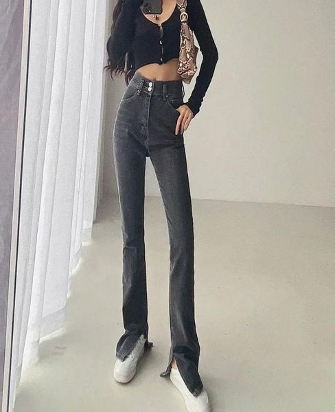 

slim jeans with high waist and floorlength slit01234562127351, Blue