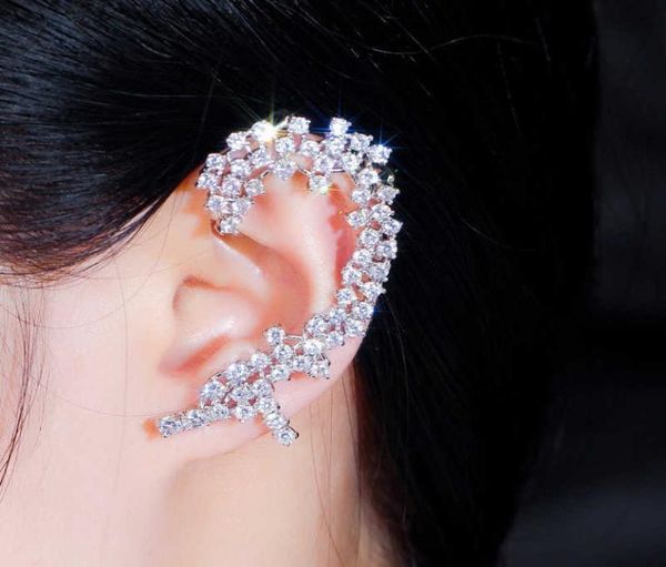 

super shiny round cubic zirconia stone big long ear cuff stud climber earrings for women designer party jewelry cz731 2107145601961, Golden;silver