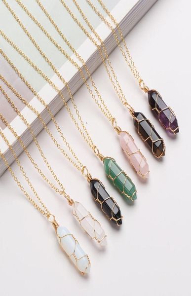 

hexagonal cylindrical crystal necklace natural stone pendant wrap stone necklace for women men jewelry3467636, Silver