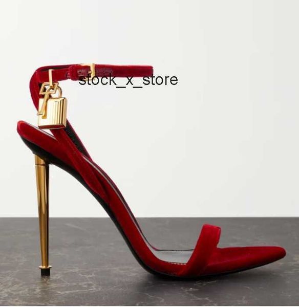 

ankle tom-fords summer pointy woman sandals 105mm high heels toe sandal luxury padlock brands -sandal naked nude shiny strap leather with bo, Black