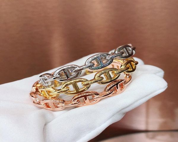 

s925 silver classic for women letter round simple jewelry bangle set france quality golden rose gold superior quality bracelets2438231, Black