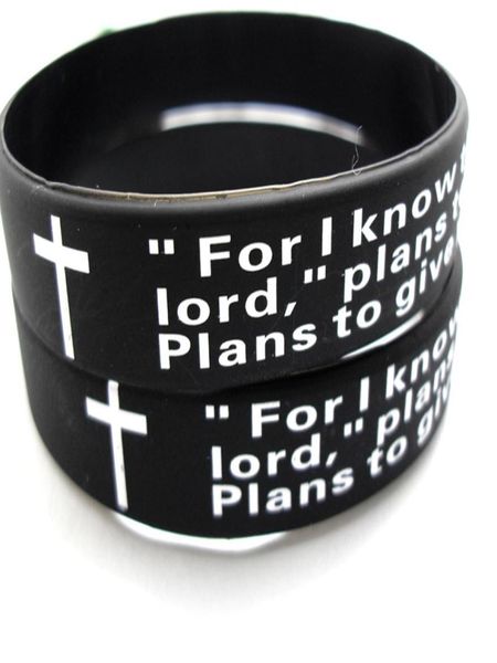 

bulk lots 100pcs english jeremiah 2911 lords prayer men fashion cross silicone bracelets wristbands whole religious jesus jewe4804972, Golden;silver