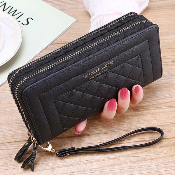

totes pu leather women's wallet long double zipper coin wallet women's brand luxury designer clutch phone bag carteras para mujer