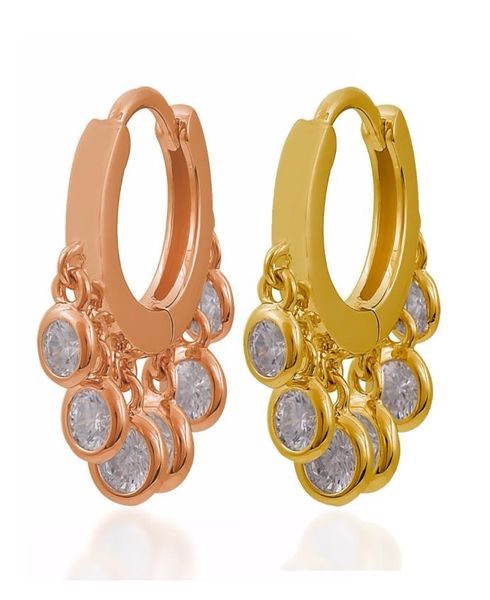 

new trendy mini hoop earring with multi round disc cz paved charm tassel earring for lady wedding earring whole6607895, Golden;silver