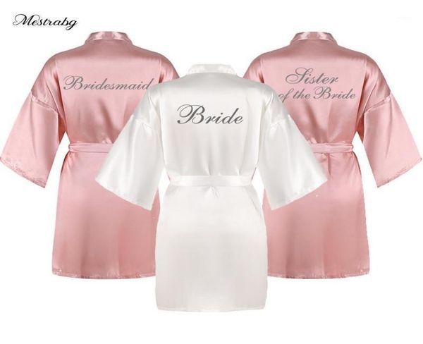 

women039s sleepwear dusty pink robes women silver writing party bride dressing gown satin silk short wedding gift bridesmaid te8738159, Black;red