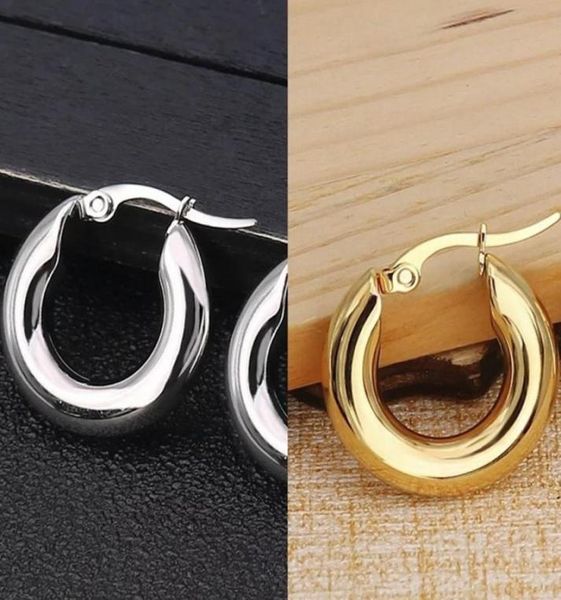 

plated silver gold tone women chunky hoop earrings gift fashion jewelry stainless round smooth thick earring 248 d36534991, Golden;silver
